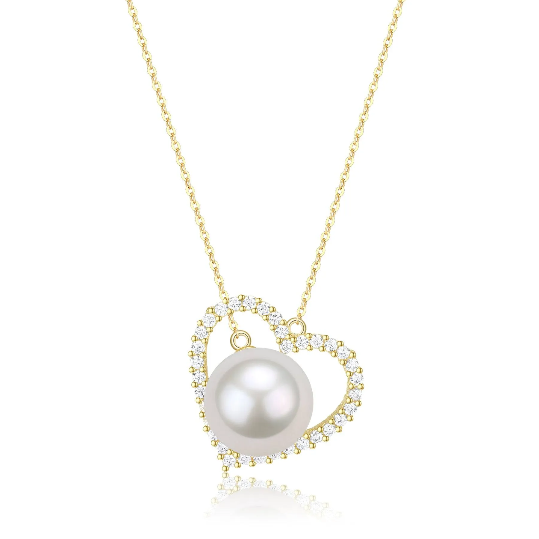 10-11mm Freshwater Pearl CZ Heart Pendant Necklace