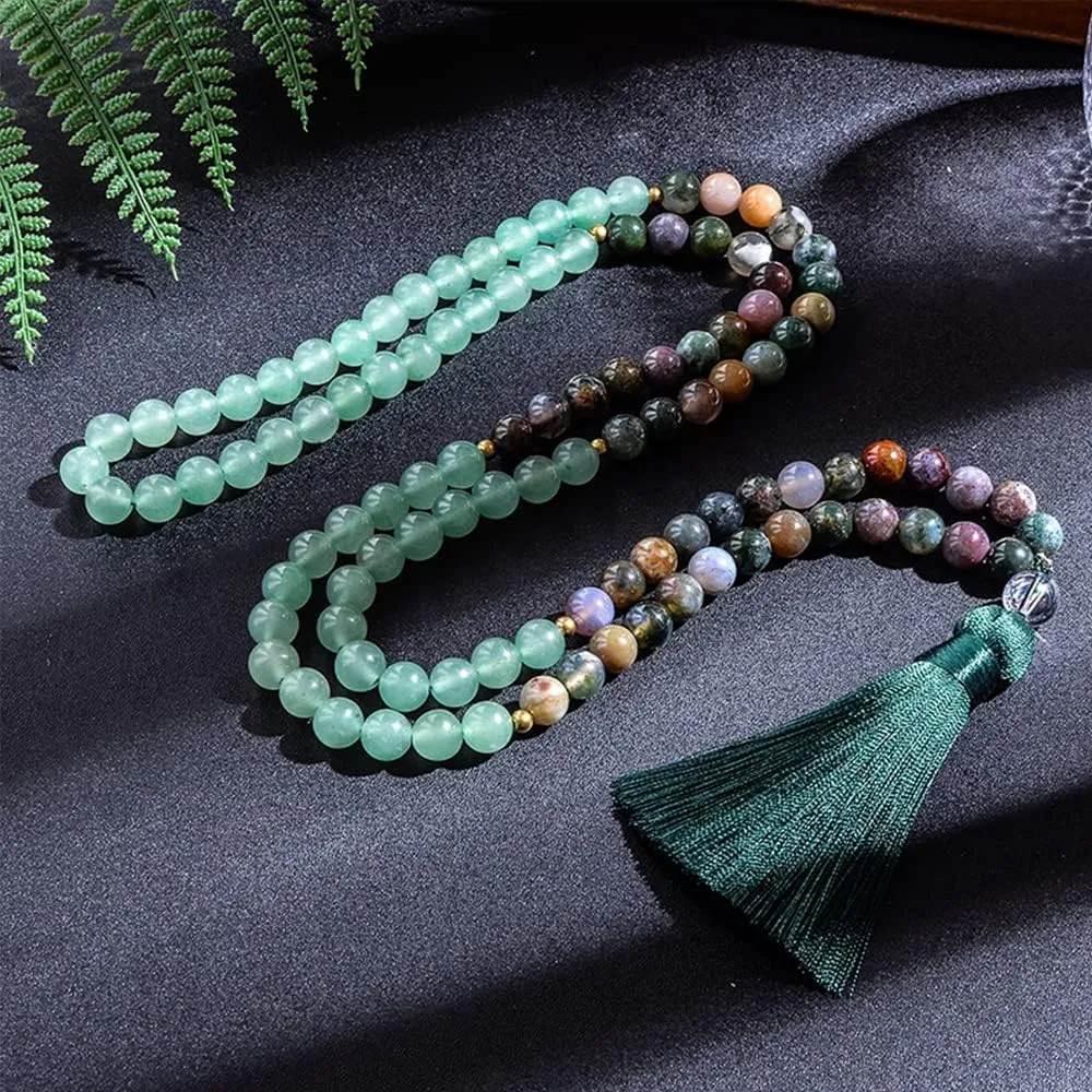 108 Mala Prayer Beads Necklace 8mm Natural Stones Meditation Yoga Jewelry Sets 108 Hand Made Japa Mala Beaded Long Tassel Necklace with Tassel Pendant for Men and Women