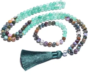 108 Mala Prayer Beads Necklace 8mm Natural Stones Meditation Yoga Jewelry Sets 108 Hand Made Japa Mala Beaded Long Tassel Necklace with Tassel Pendant for Men and Women