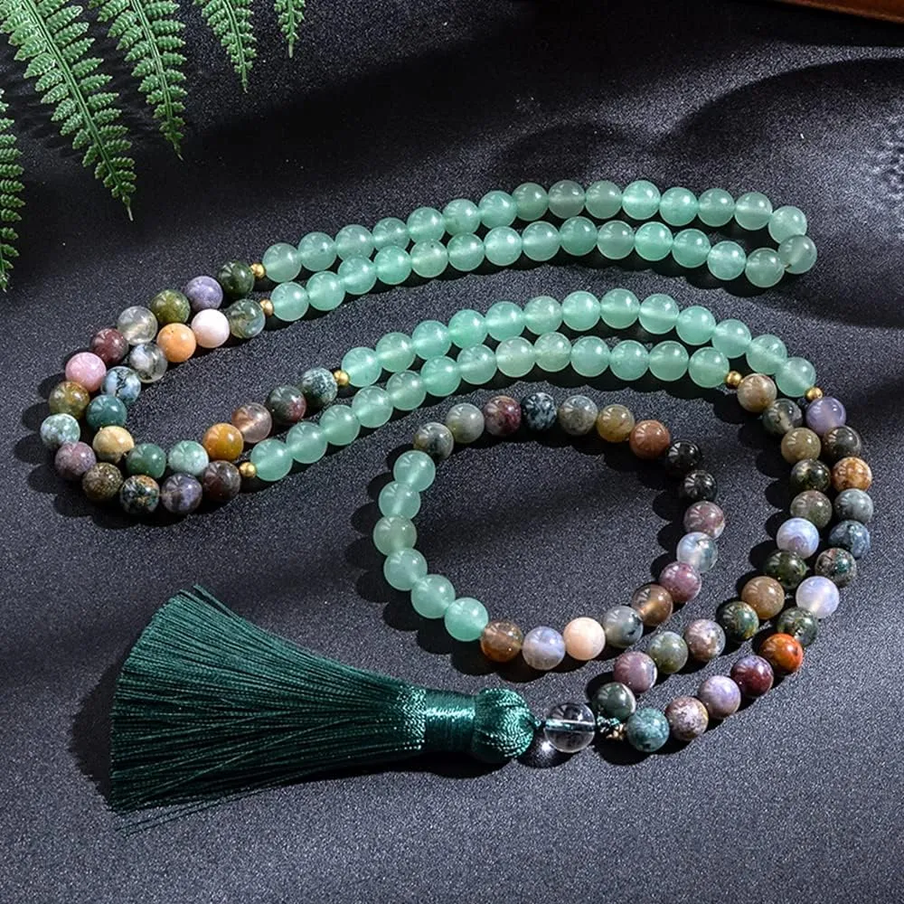 108 Mala Prayer Beads Necklace 8mm Natural Stones Meditation Yoga Jewelry Sets 108 Hand Made Japa Mala Beaded Long Tassel Necklace with Tassel Pendant for Men and Women