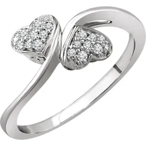 10KT WHITE GOLD 1/10 CTW DIAMOND DOUBLE HEART PROMISE RING