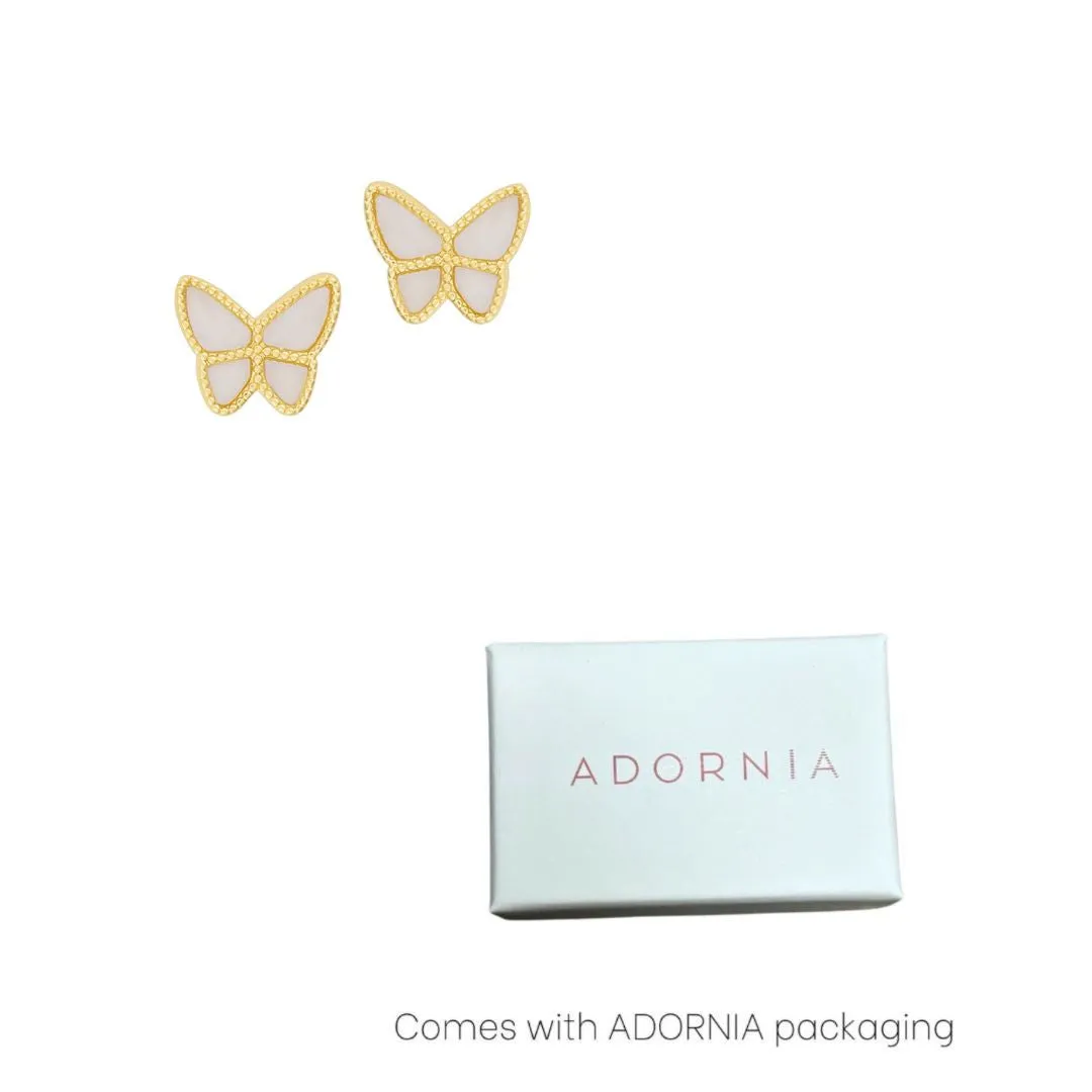 14K Gold Plated White Butterfly Stud Earrings
