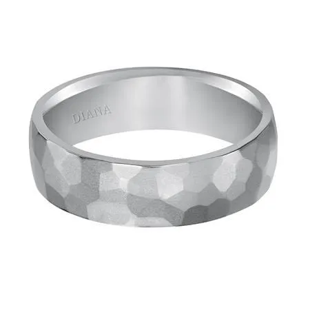 14K White Gold Dome Hammered Band
