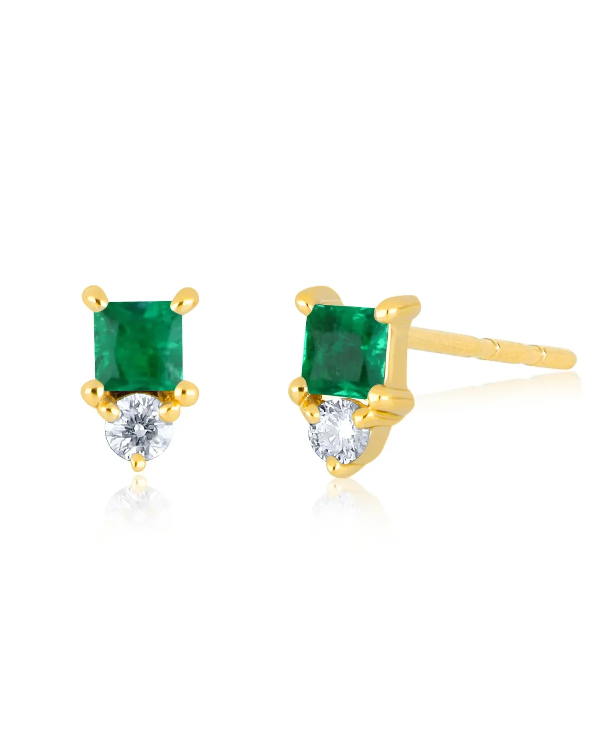 14k Yellow Gold Birthstone Emerald Stud Earrings
