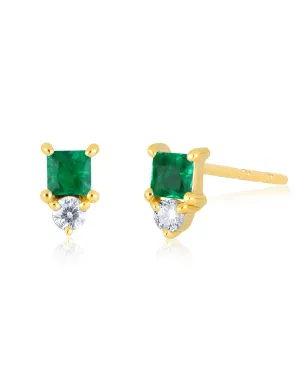 14k Yellow Gold Birthstone Emerald Stud Earrings