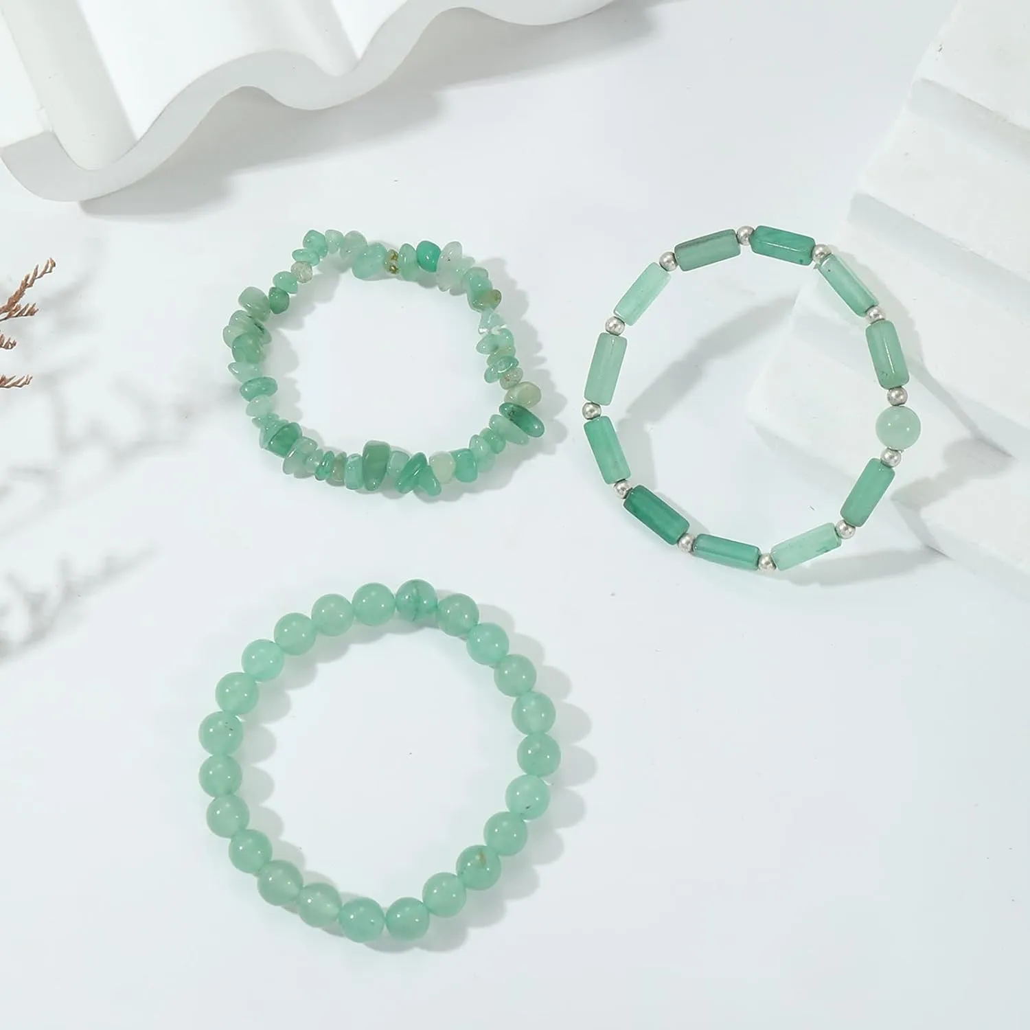 3Pcs Natural Stone Bracelets for Women 8mm Crystal Beaded Bracelets Handmade Stretch Bracelet Healing Crystal Jewelry for Women