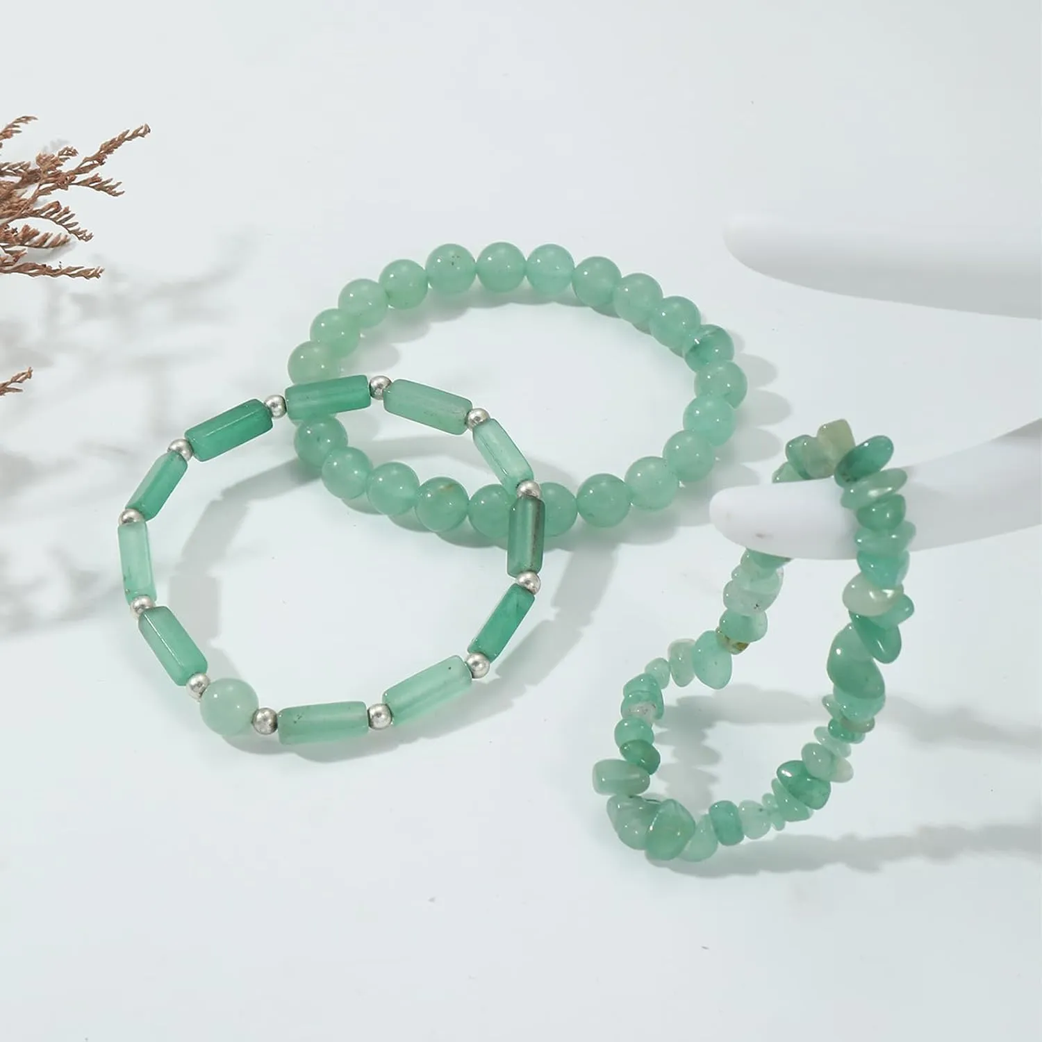3Pcs Natural Stone Bracelets for Women 8mm Crystal Beaded Bracelets Handmade Stretch Bracelet Healing Crystal Jewelry for Women
