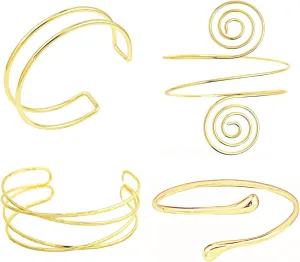 4 Pieces Minimalist Gold Arm Cuff Bracelet Upper Arm Band Cuff Bangle for Women Adjustable Armband Set