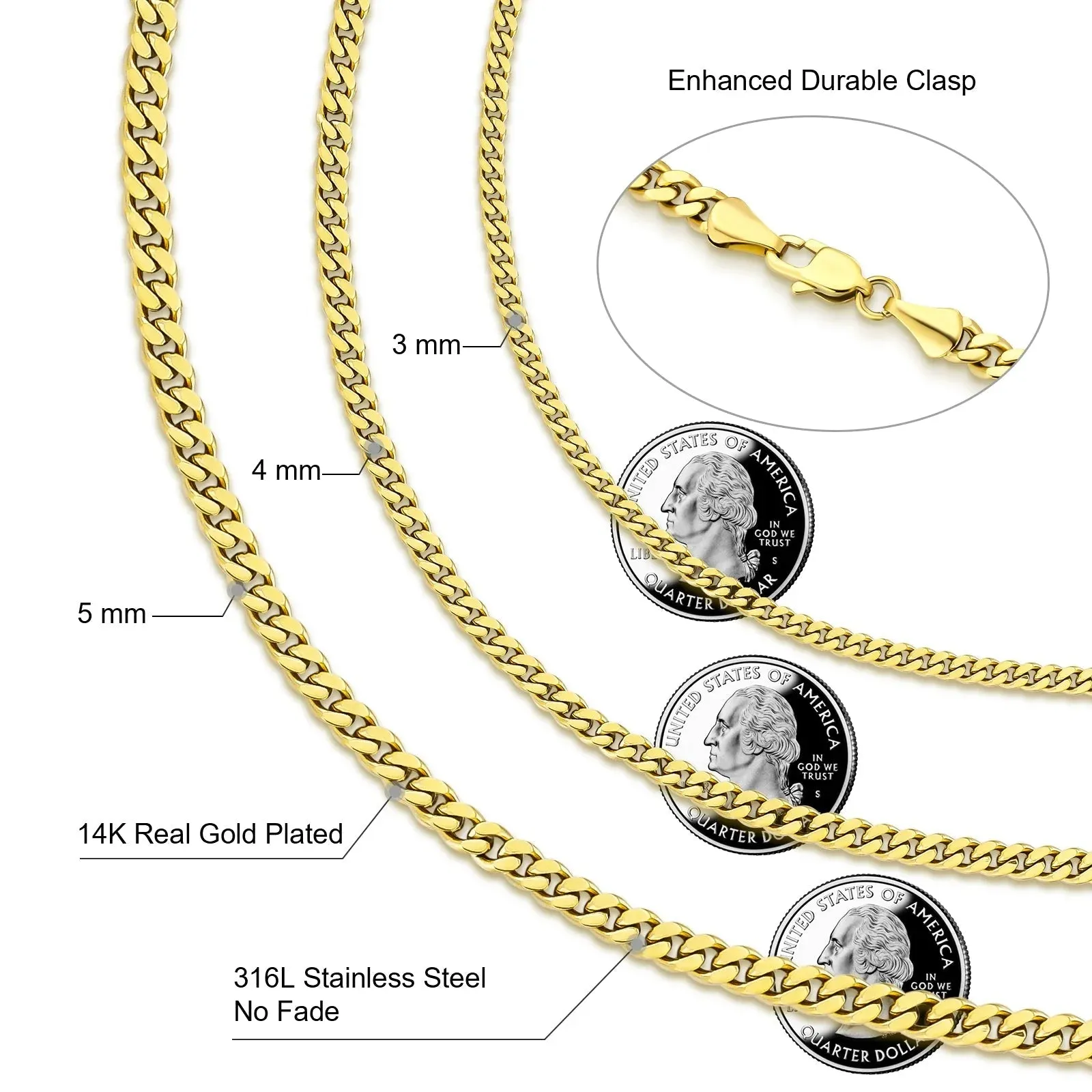 4mm Miami Cuban Link Chain in 14K Gold