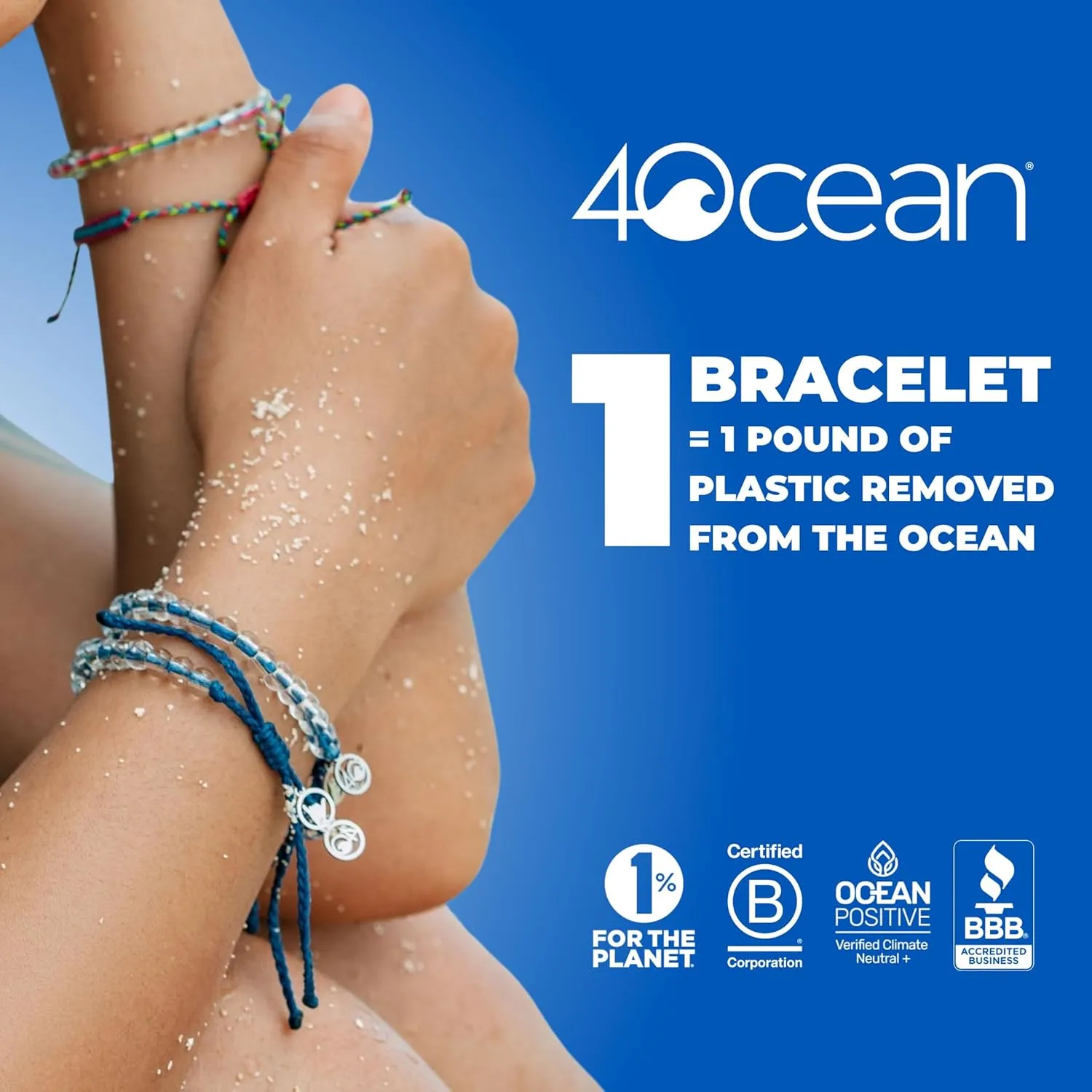 4Ocean Beaded Bracelet - Removes 1 Pound of Ocean Plastic - Handcrafted, Adjustable Unisex Recycled-Jewelry - Supports Marine Life Conservation Through Ocean Plastic Removal