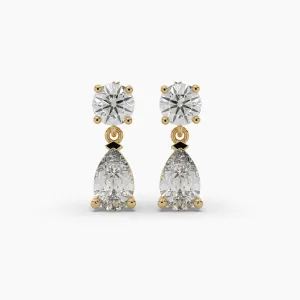 5ct Round and Pear Lab Grown Diamond Drop Earrings | Push Back Stud Earrings | 14k Gold