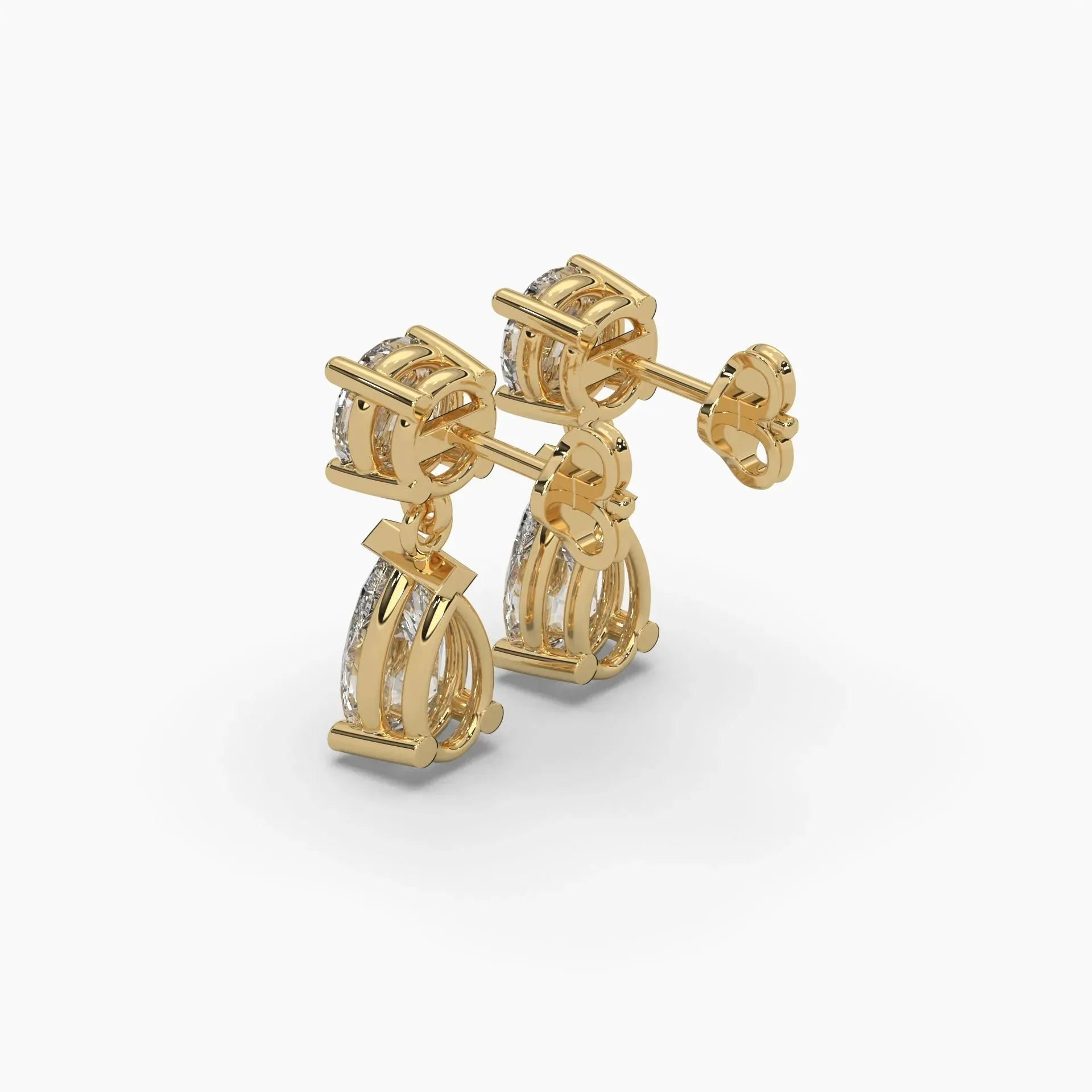 5ct Round and Pear Lab Grown Diamond Drop Earrings | Push Back Stud Earrings | 14k Gold