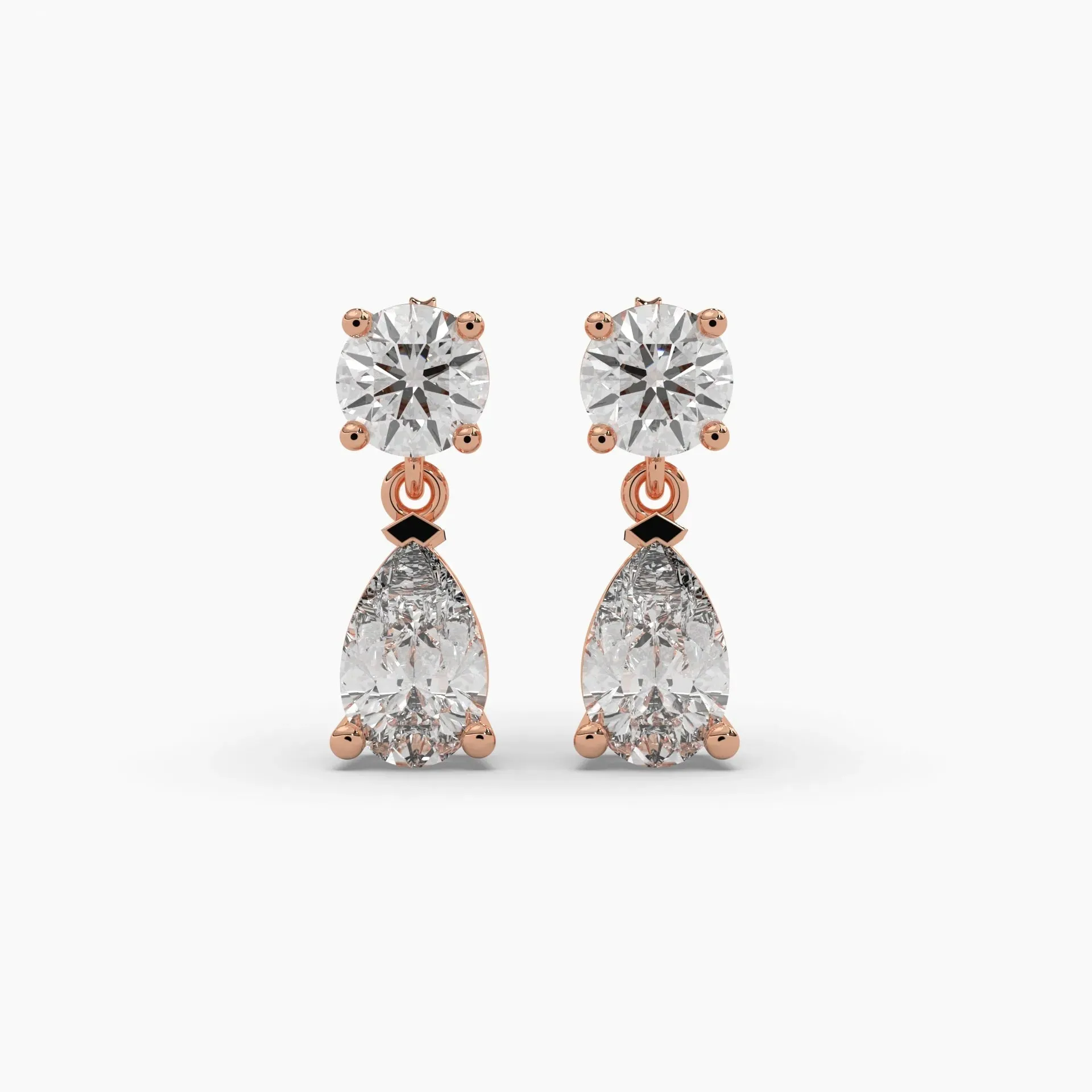 5ct Round and Pear Lab Grown Diamond Drop Earrings | Push Back Stud Earrings | 14k Gold