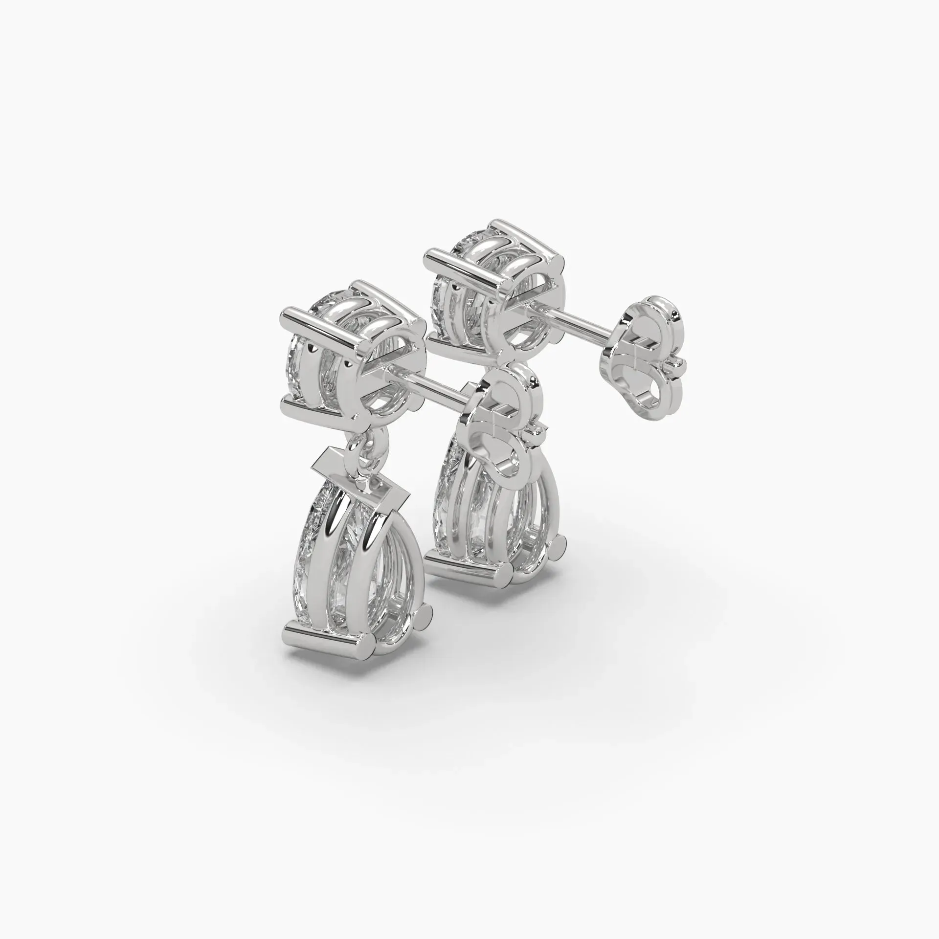 5ct Round and Pear Lab Grown Diamond Drop Earrings | Push Back Stud Earrings | 14k Gold