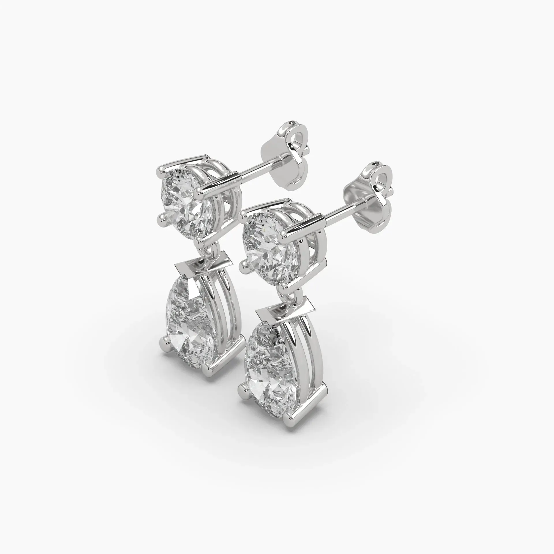 5ct Round and Pear Lab Grown Diamond Drop Earrings | Push Back Stud Earrings | 14k Gold