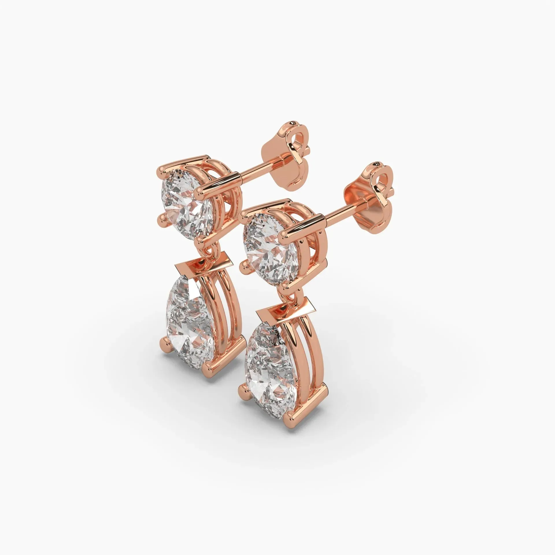 5ct Round and Pear Lab Grown Diamond Drop Earrings | Push Back Stud Earrings | 14k Gold