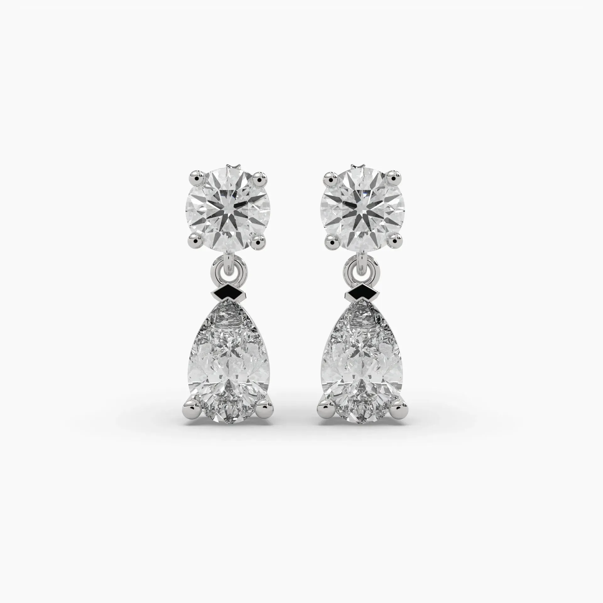 5ct Round and Pear Lab Grown Diamond Drop Earrings | Push Back Stud Earrings | 14k Gold