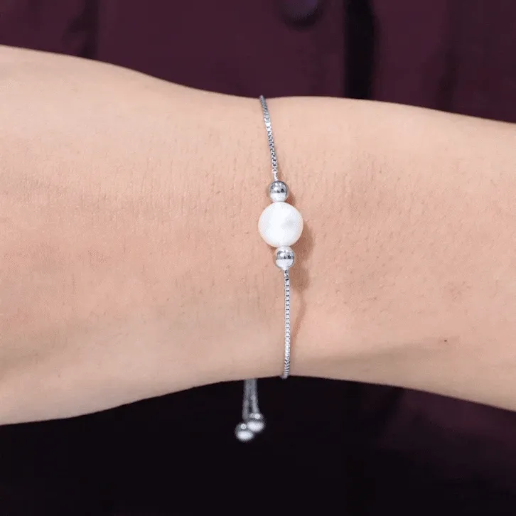 7.50 CT Freshwater Pearl Solitaire Bolo Bracelet in Gold