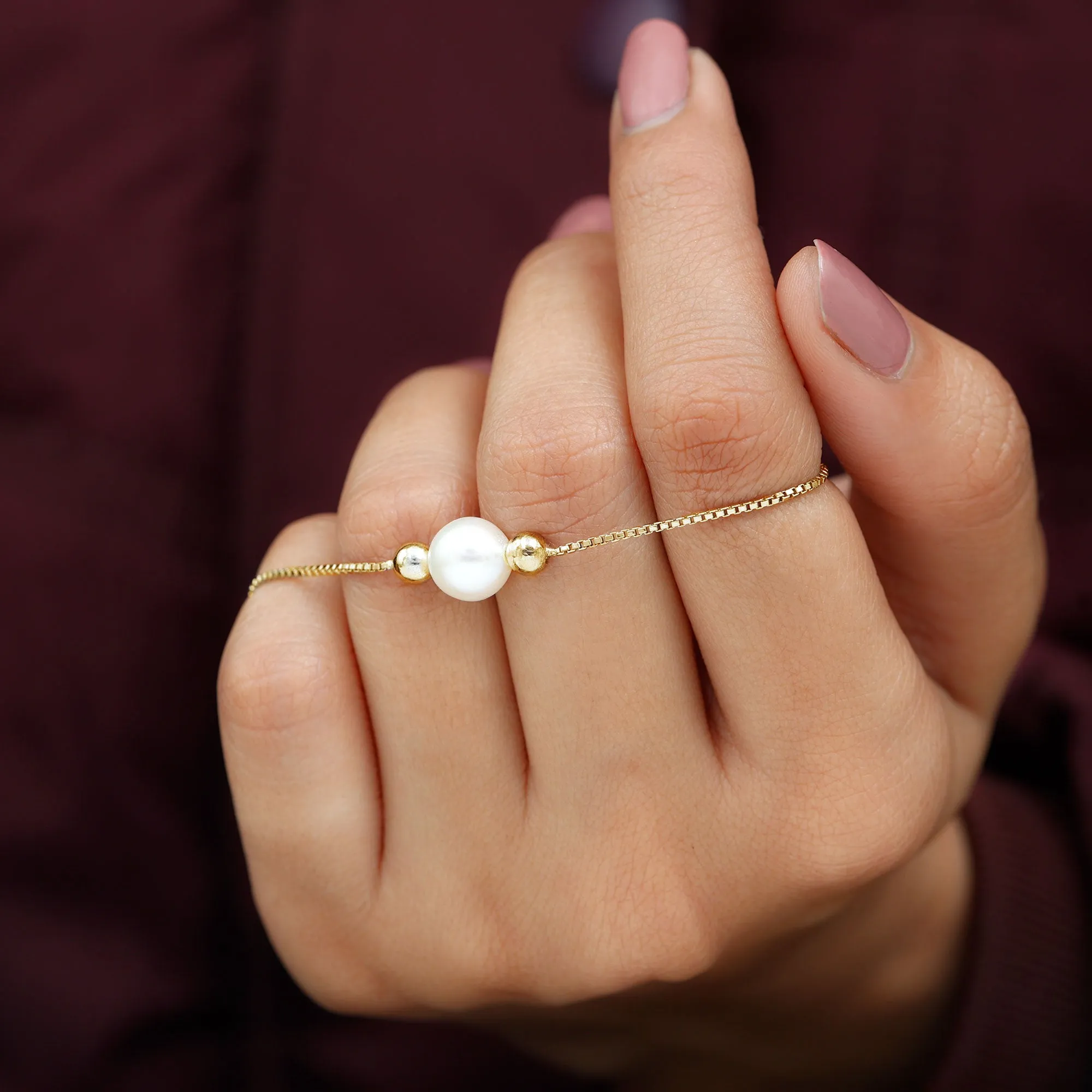 7.50 CT Freshwater Pearl Solitaire Bolo Bracelet in Gold