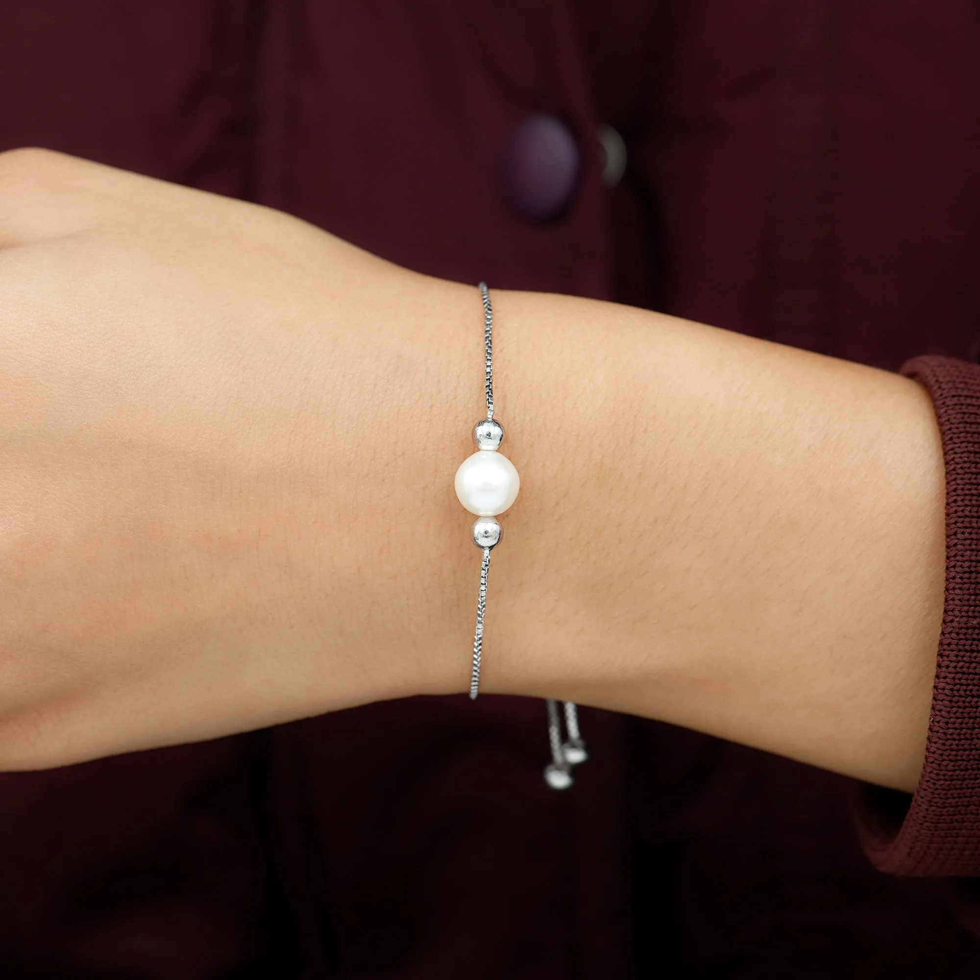7.50 CT Freshwater Pearl Solitaire Bolo Bracelet in Gold
