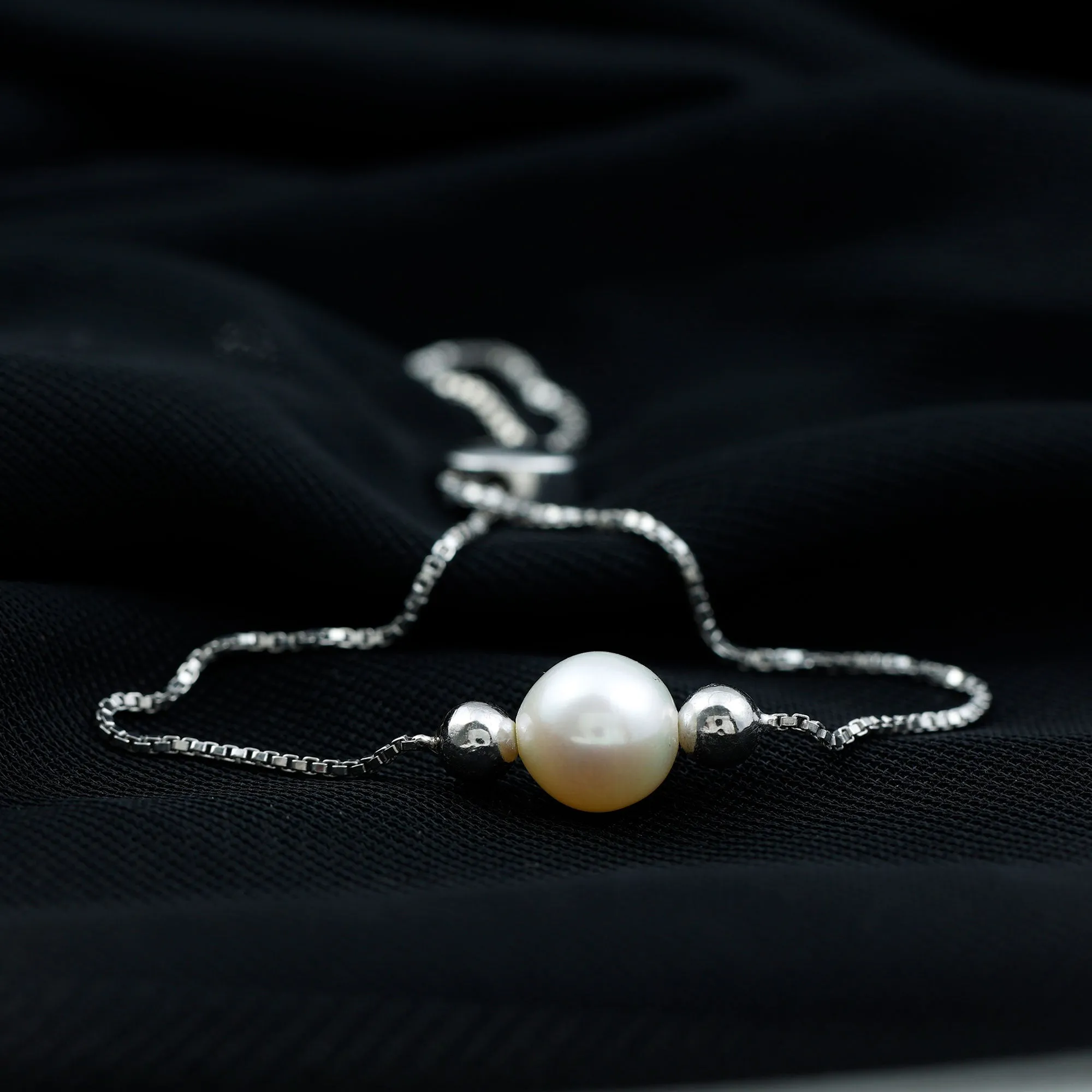 7.50 CT Freshwater Pearl Solitaire Bolo Bracelet in Gold