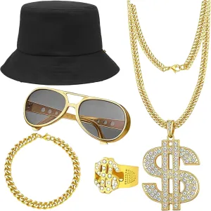 80s 90s Hip Hop Costume Kit Rapper Accessories Outfit Old School Rapper DJ Halloween Themed Party Outfits for Men Women