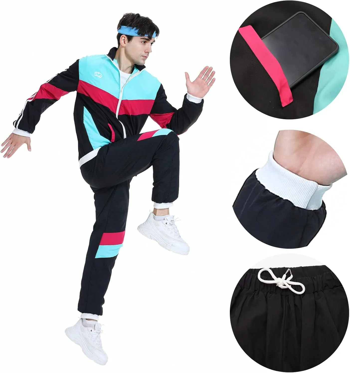 80s Tracksuit for Men Women Retro Windbreaker Set 80s 90s Outfit for Men 80s Track Suit for Couple 90s Shell Suit