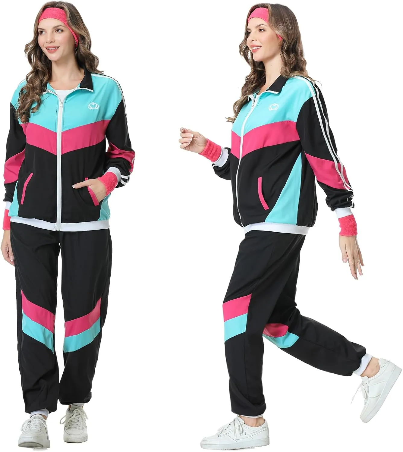 80s Tracksuit for Men Women Retro Windbreaker Set 80s 90s Outfit for Men 80s Track Suit for Couple 90s Shell Suit