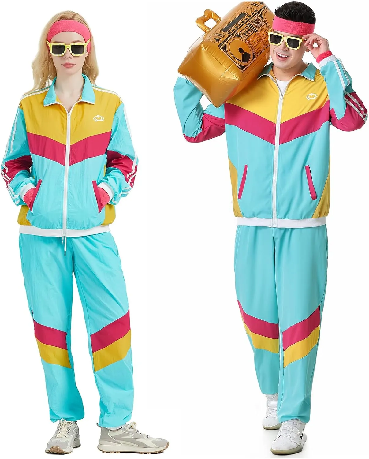 80s Tracksuit for Men Women Retro Windbreaker Set 80s 90s Outfit for Men 80s Track Suit for Couple 90s Shell Suit