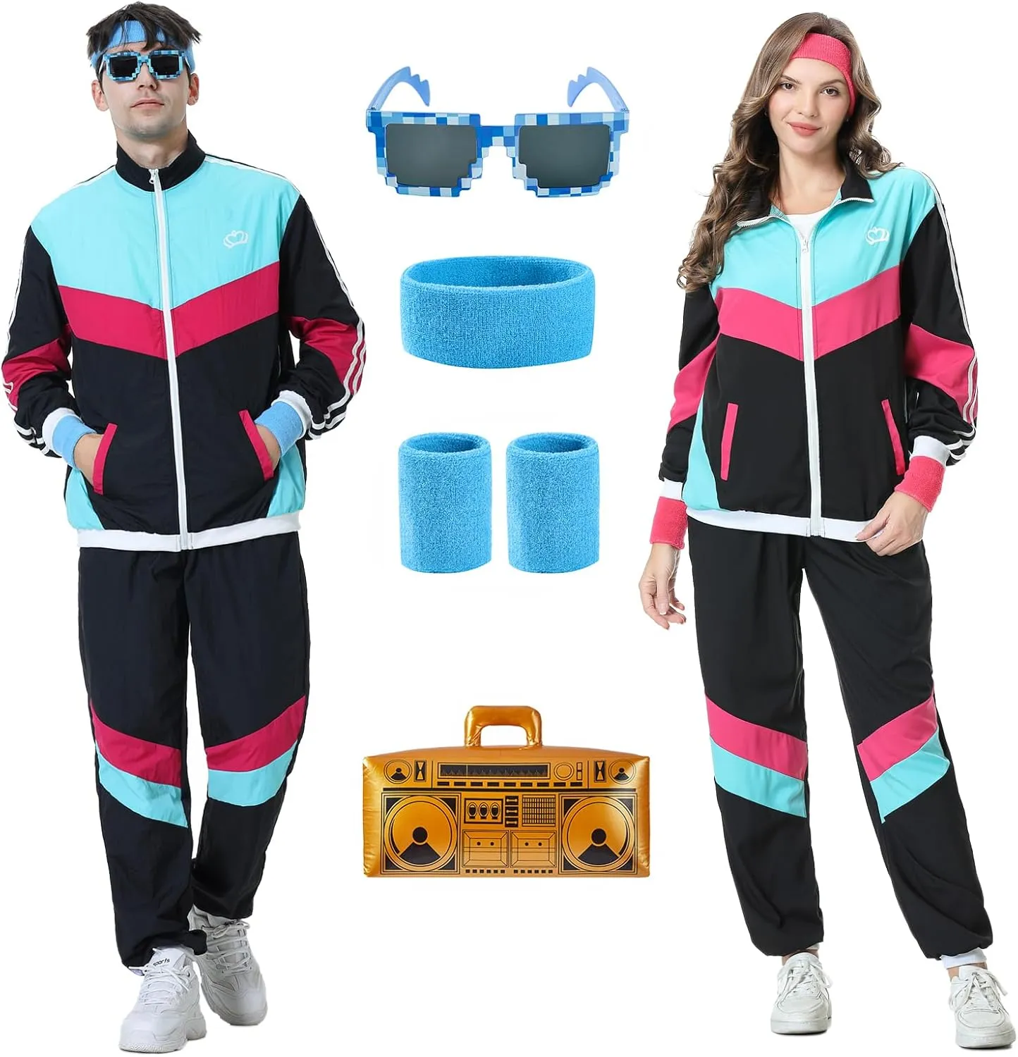 80s Tracksuit for Men Women Retro Windbreaker Set 80s 90s Outfit for Men 80s Track Suit for Couple 90s Shell Suit