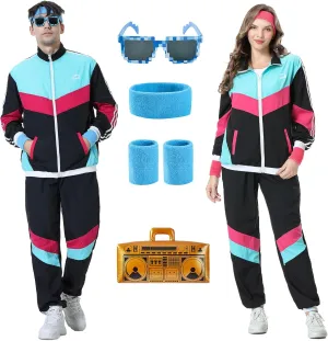 80s Tracksuit for Men Women Retro Windbreaker Set 80s 90s Outfit for Men 80s Track Suit for Couple 90s Shell Suit