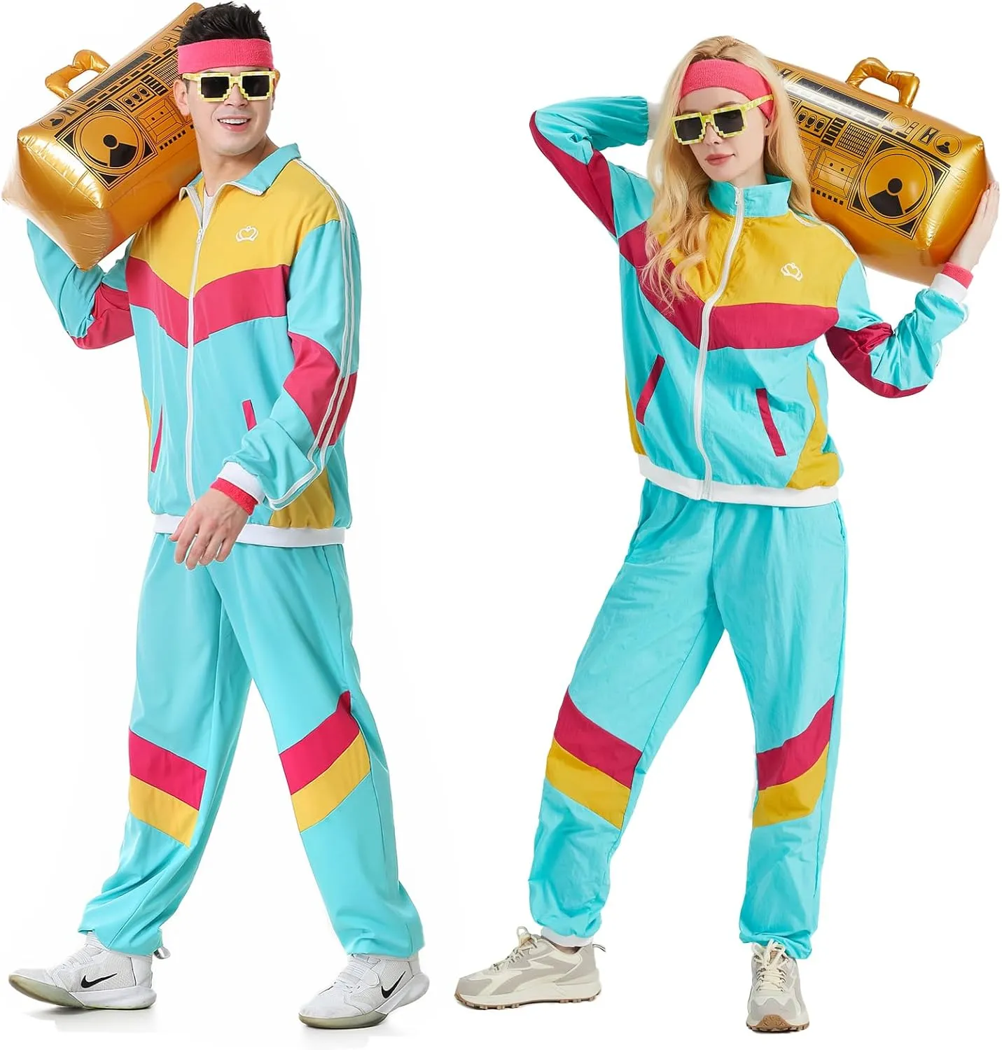 80s Tracksuit for Men Women Retro Windbreaker Set 80s 90s Outfit for Men 80s Track Suit for Couple 90s Shell Suit