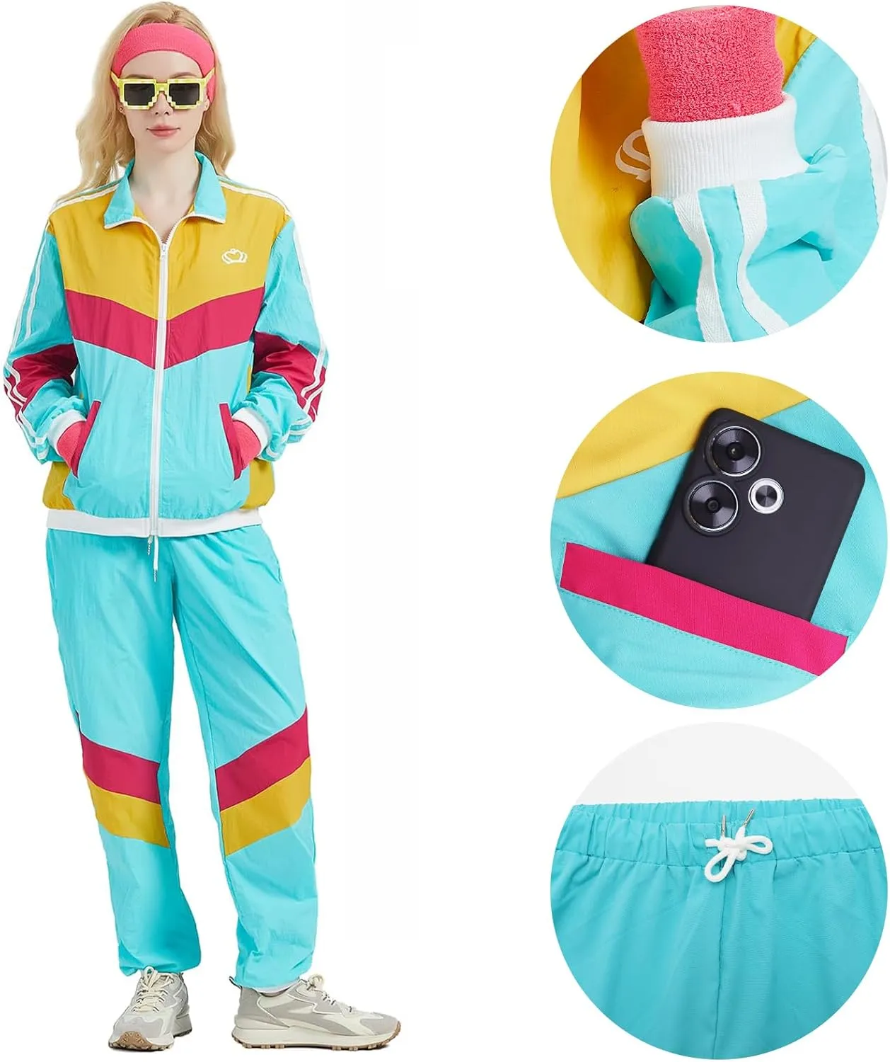 80s Tracksuit for Men Women Retro Windbreaker Set 80s 90s Outfit for Men 80s Track Suit for Couple 90s Shell Suit