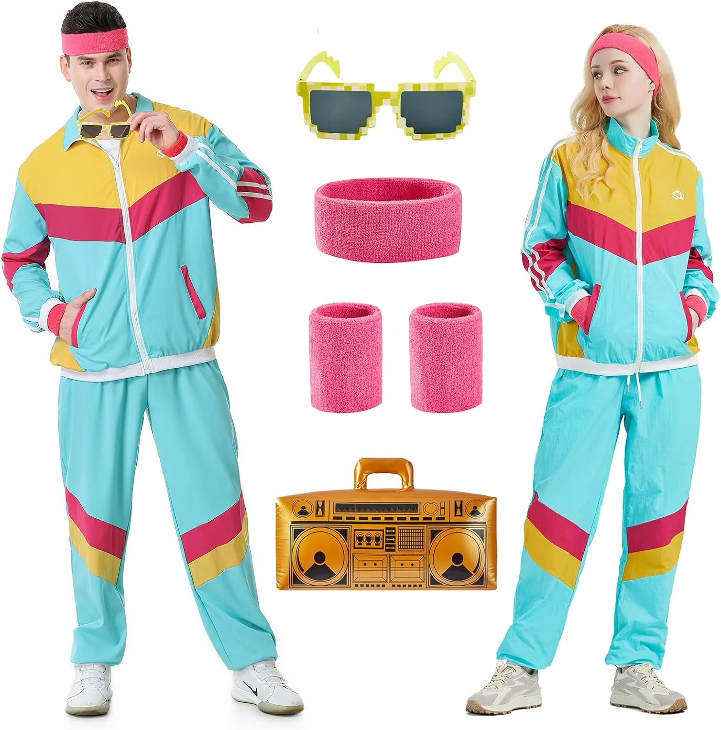 80s Tracksuit for Men Women Retro Windbreaker Set 80s 90s Outfit for Men 80s Track Suit for Couple 90s Shell Suit