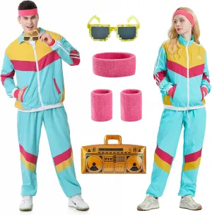 80s Tracksuit for Men Women Retro Windbreaker Set 80s 90s Outfit for Men 80s Track Suit for Couple 90s Shell Suit