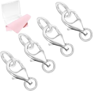 925 Sterling Silver Lobster Claw Clasps with 2 Closed Jump Rings, Necklace Clasp Sterling Silver Bracelet Clasps and Closures for Jewelry Making(Made in Italy)