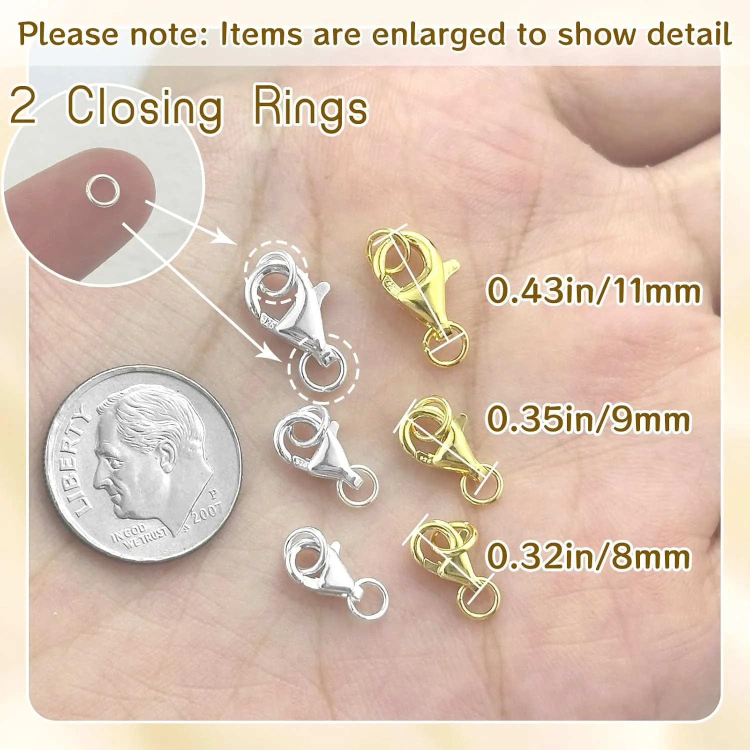 925 Sterling Silver Lobster Claw Clasps with 2 Closed Jump Rings, Necklace Clasp Sterling Silver Bracelet Clasps and Closures for Jewelry Making(Made in Italy)