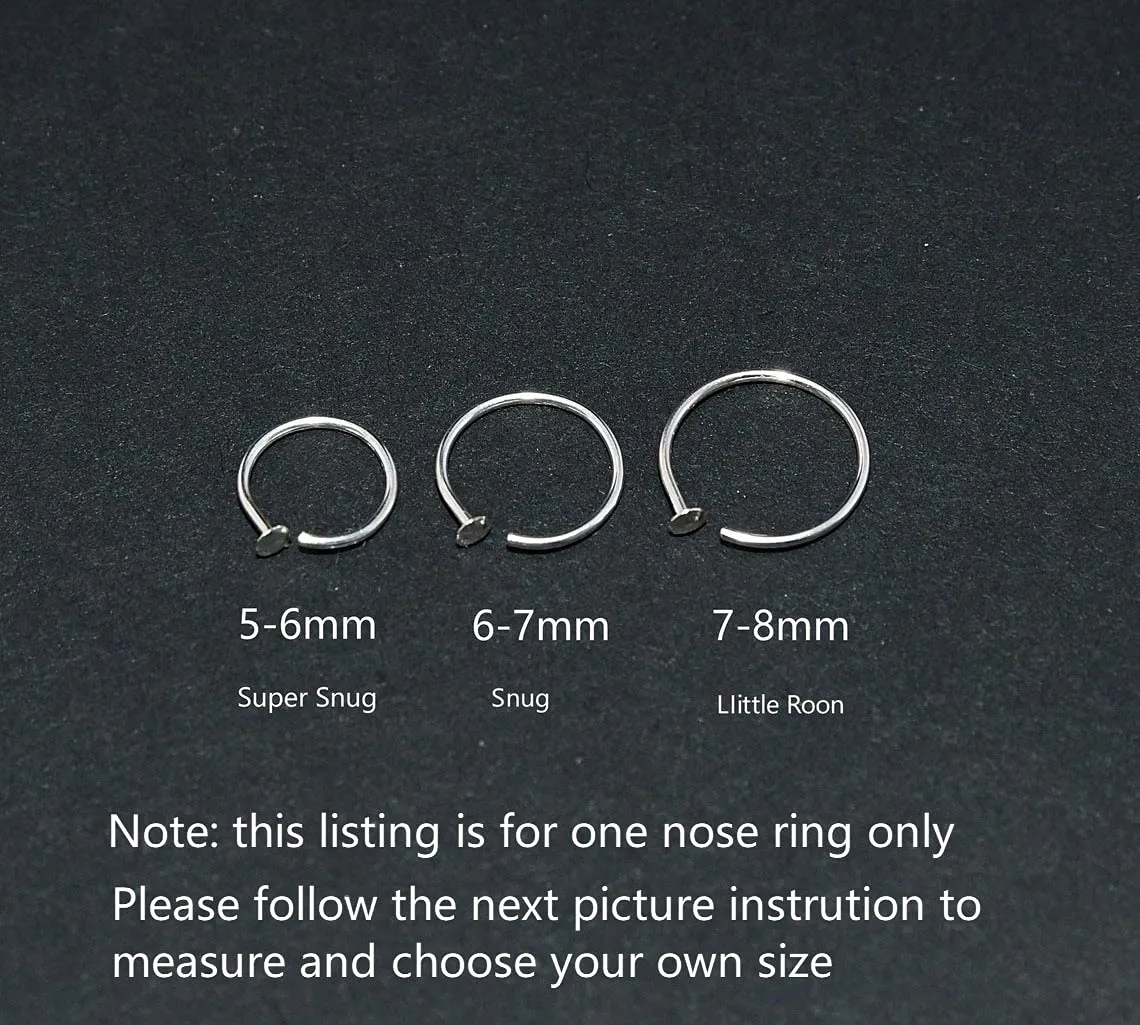 925 Sterling Silver Small Thin 20G Nose Ring Hoop for Women Men, USA Handmade Nose Piercing Jewelry, Adjustable 6mm - 7mm