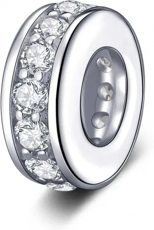 925 Sterling Silver Spacer Charm Bead with Clear CZ for Pandora Charms Bracelets
