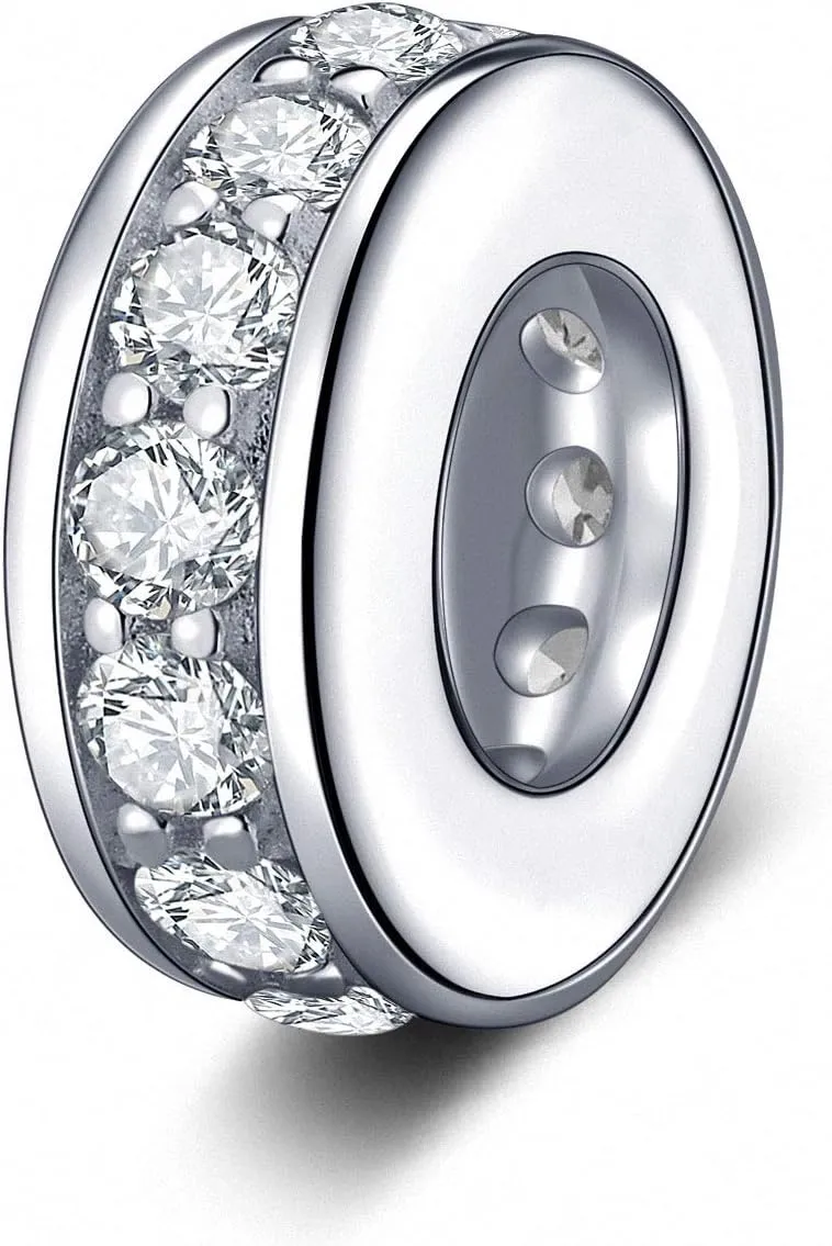 925 Sterling Silver Spacer Charm Bead with Clear CZ for Pandora Charms Bracelets