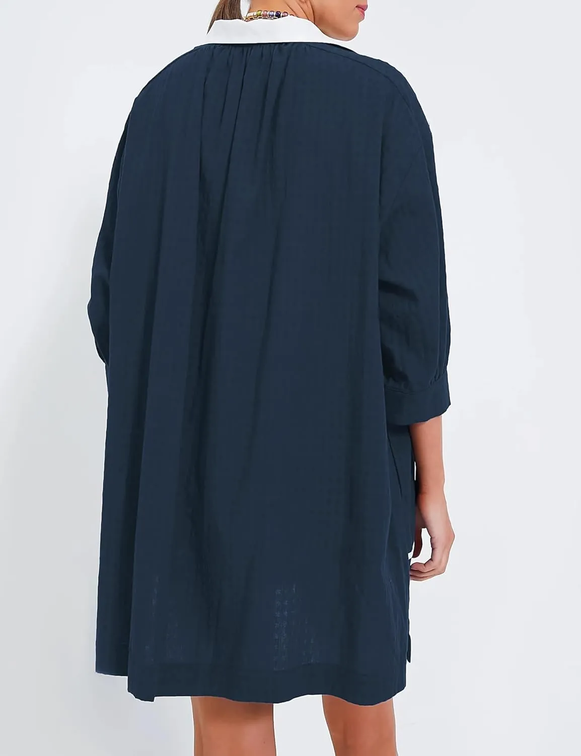 Ailoqing Swimsuit Coverup Womens V Neck 3/4 Sleeve Casual Shirt Dress with Pockets