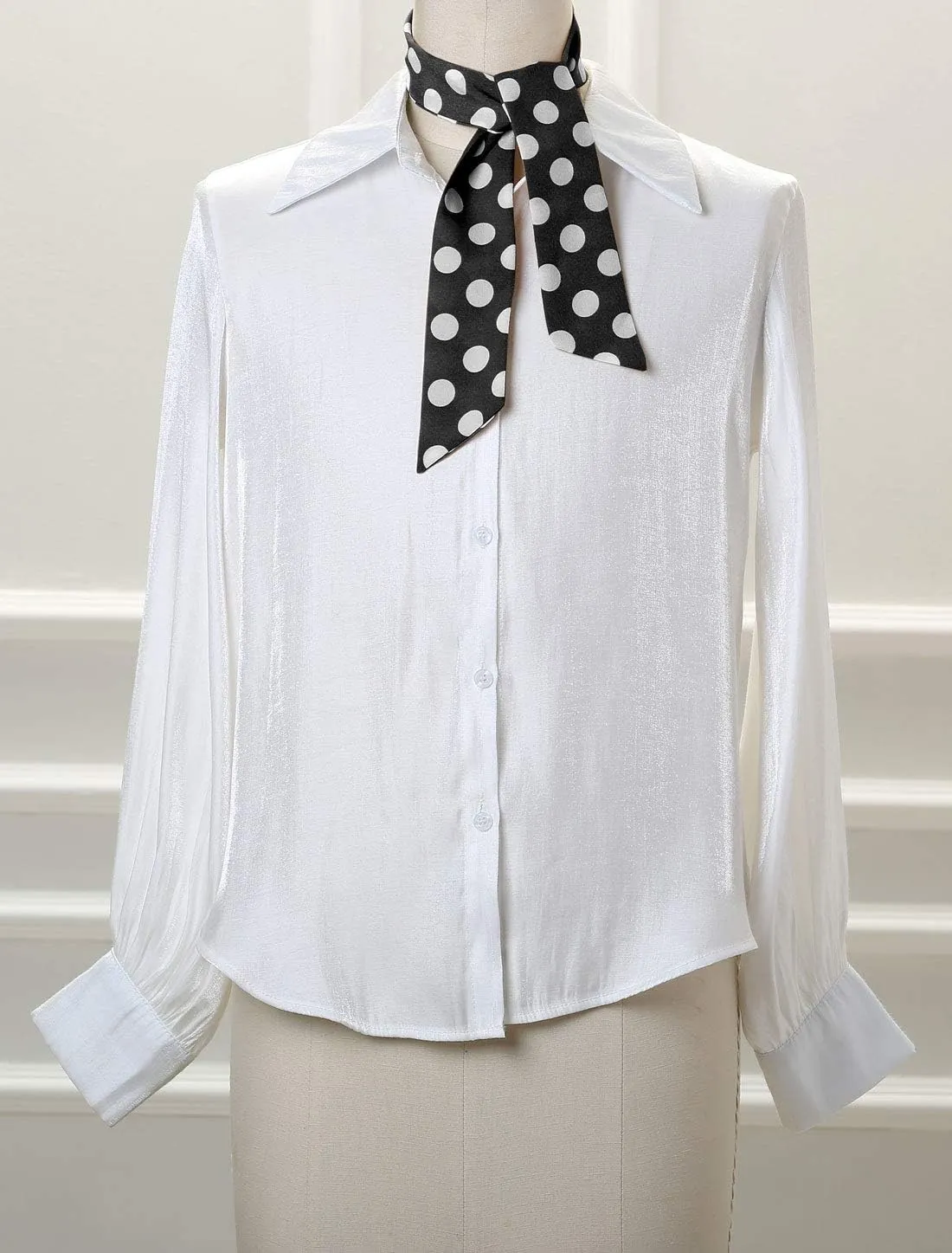 Allegra K 50s Skinny Silky Scarf Polka Dots Waistband Long Narrow Neckscarf Bag Handle Accessory