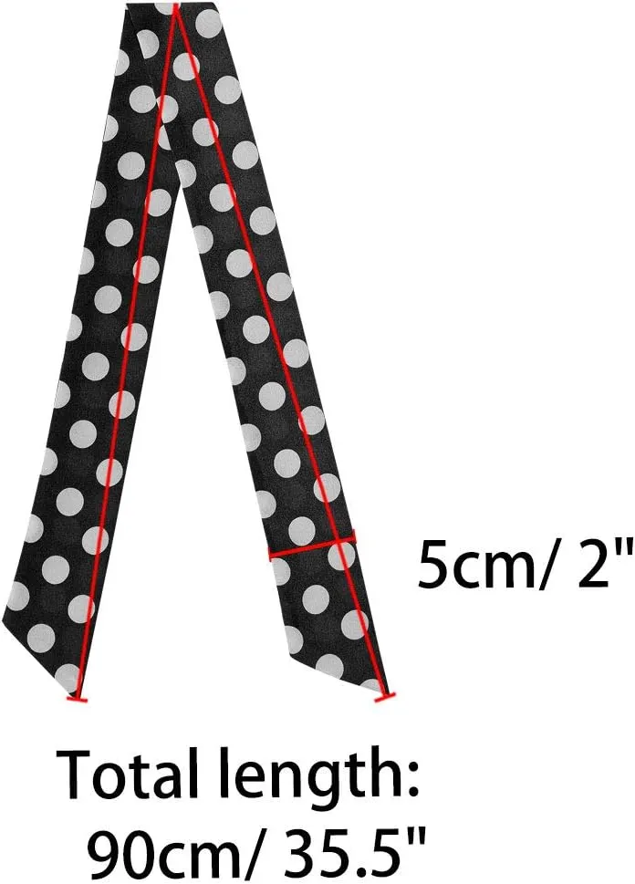 Allegra K 50s Skinny Silky Scarf Polka Dots Waistband Long Narrow Neckscarf Bag Handle Accessory