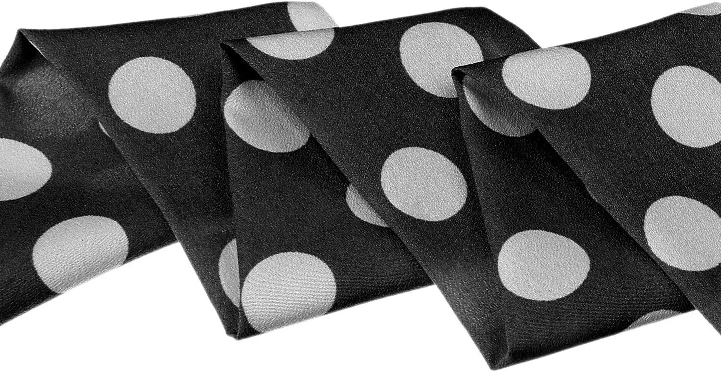 Allegra K 50s Skinny Silky Scarf Polka Dots Waistband Long Narrow Neckscarf Bag Handle Accessory