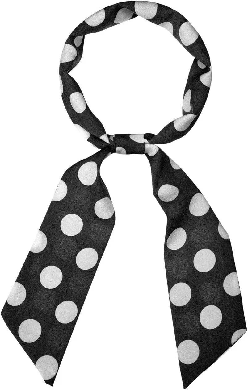 Allegra K 50s Skinny Silky Scarf Polka Dots Waistband Long Narrow Neckscarf Bag Handle Accessory