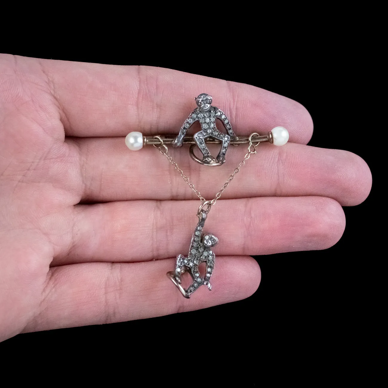 Antique Edwardian Diamond Pearl Monkey Brooch