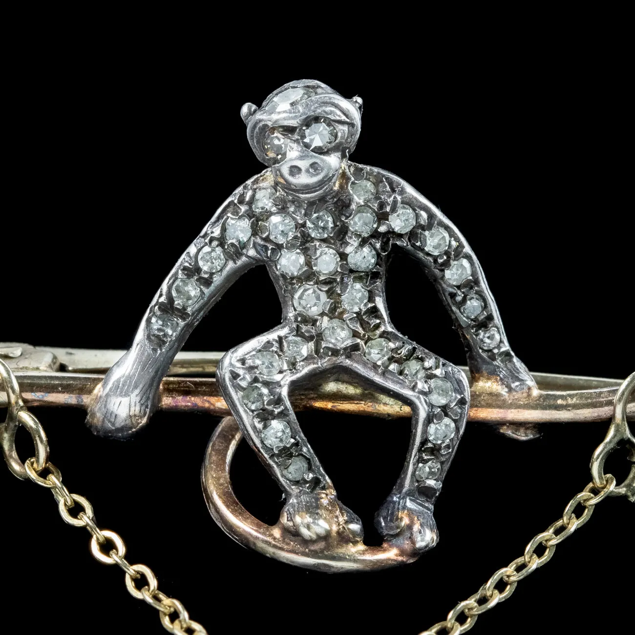 Antique Edwardian Diamond Pearl Monkey Brooch