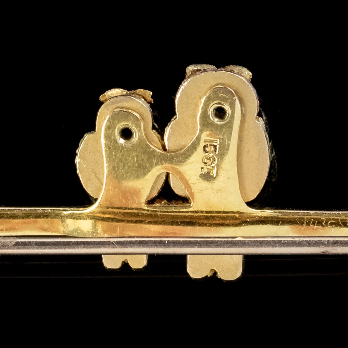 Antique Edwardian Owl Brooch 15Ct Gold Green Garnet Eyes Circa 1902