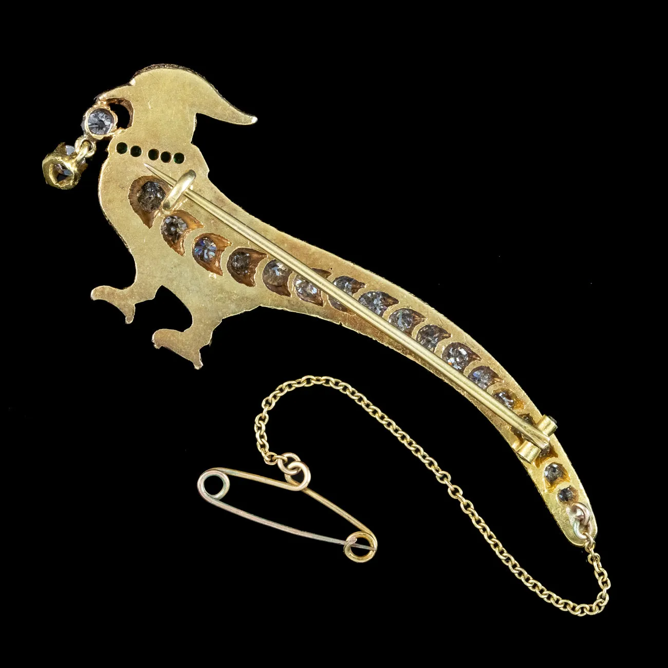 Antique Edwardian Pheasant Brooch Diamond Emerald 18ct Gold
