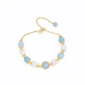 Aquamarine Crystal Popcorn Sliding Button Sterling Silver Bracelet